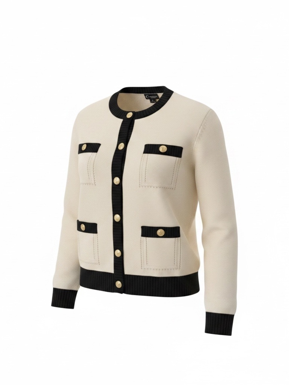 EUC Bloomingdale's Cream and Black Cashmere Cardigan with Gold Button